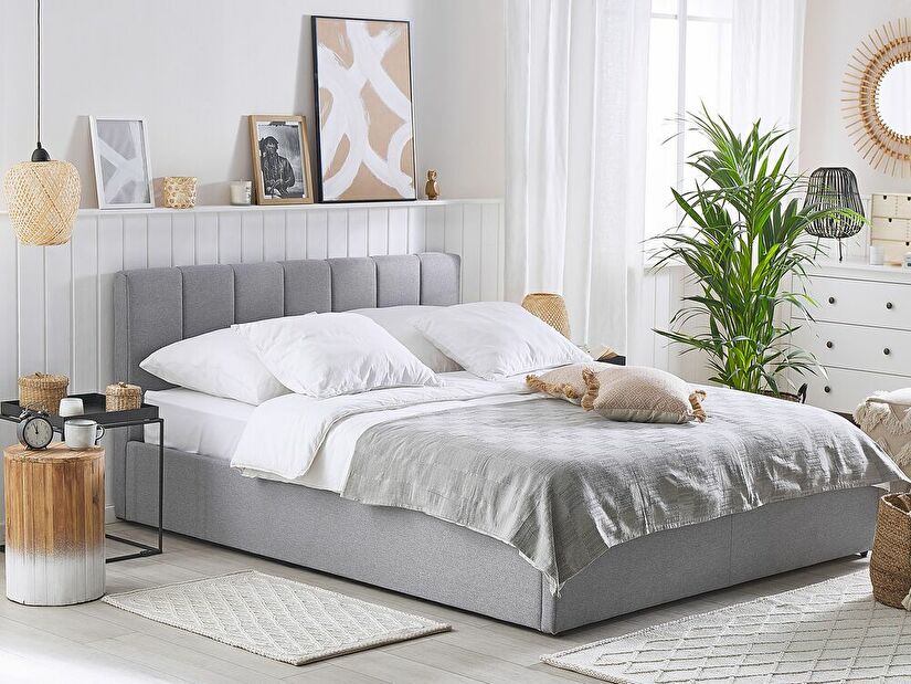 Manželská posteľ 140 cm DARGAN (sivá) (textil) (s roštom a úl. priestorom)