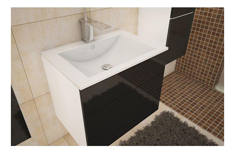 Kúpeľňová skrinka pod umyvadlo Maeve (biela + čierny extra vysoký lesk) *výpredaj