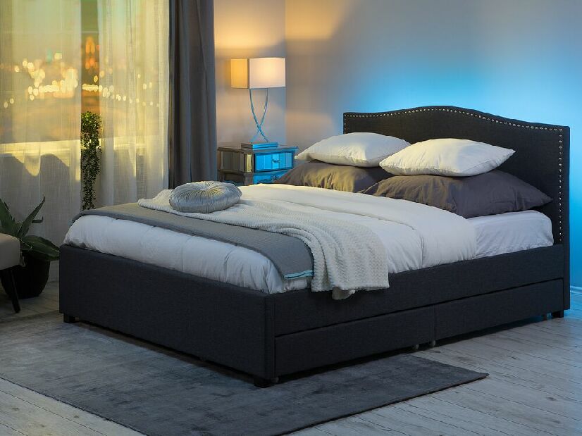 Manželská posteľ 180 cm MONTHY (s roštom, úl. Priestorom a LED osvetlením) (sivá)