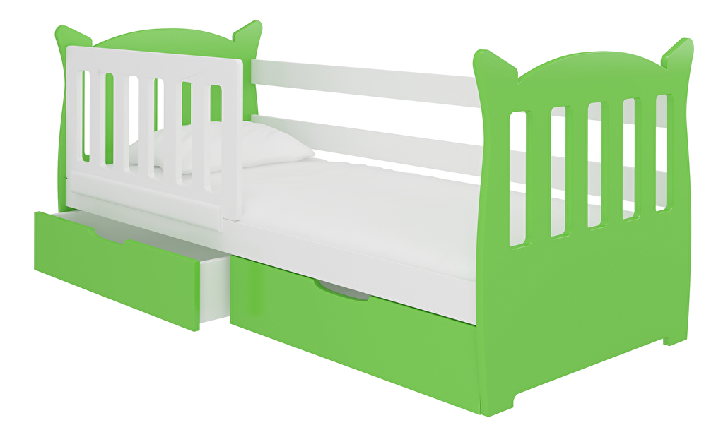 Detská posteľ 160x75 cm Lenka (s roštom a matracom) (biela + zelená)