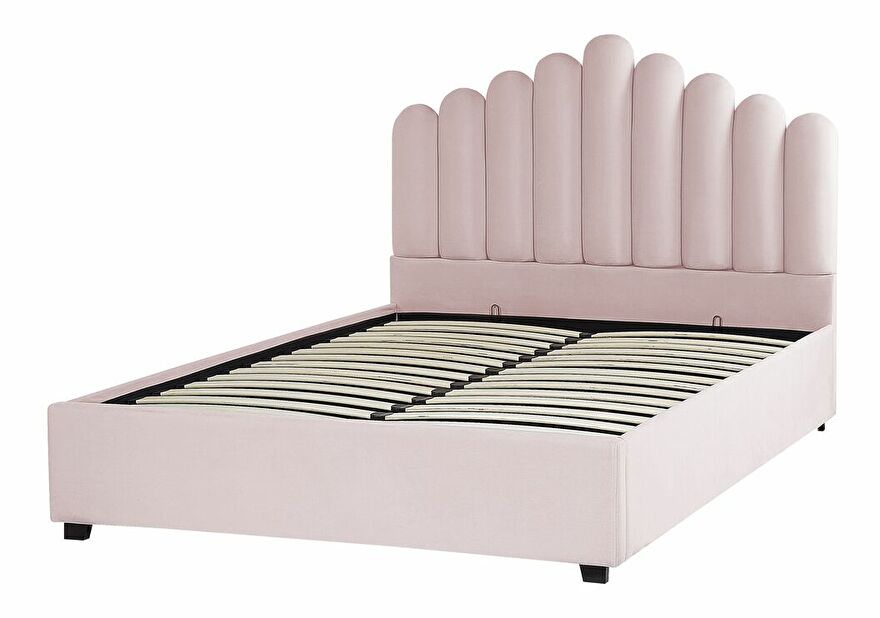 Manželská posteľ 160 cm Valhala (ružová) (s roštom a úložným priestorom)