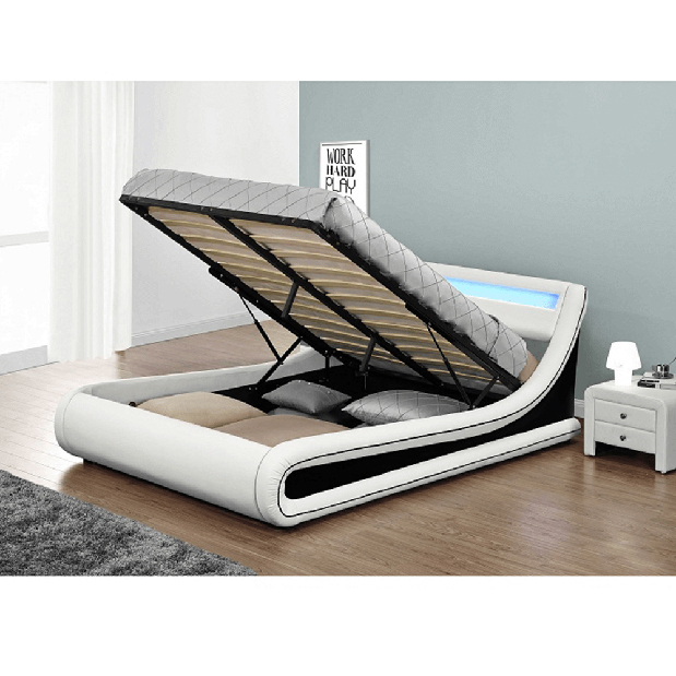 Manželská posteľ 180 cm Milda (s roštom, úl. priestorom a LED)