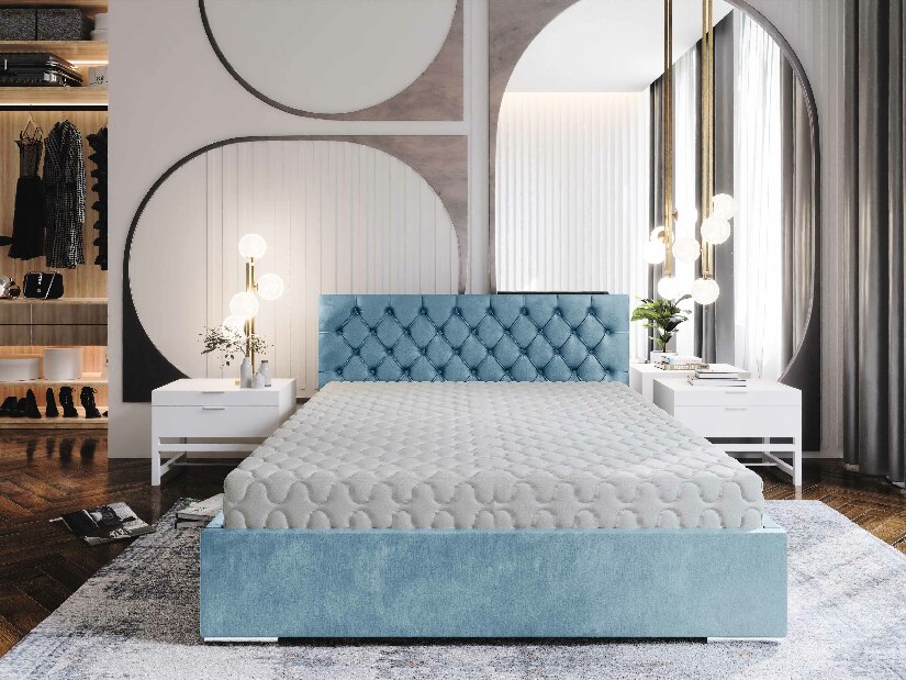Manželská posteľ 160 cm Danita (modrá) (s roštom a úložným priestorom)