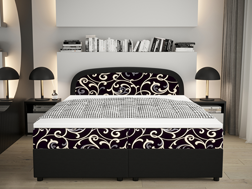 Manželská posteľ Boxspring 160 cm Brick (tmavohnedá + vzor kvet) (s matracom a úložným priestorom)