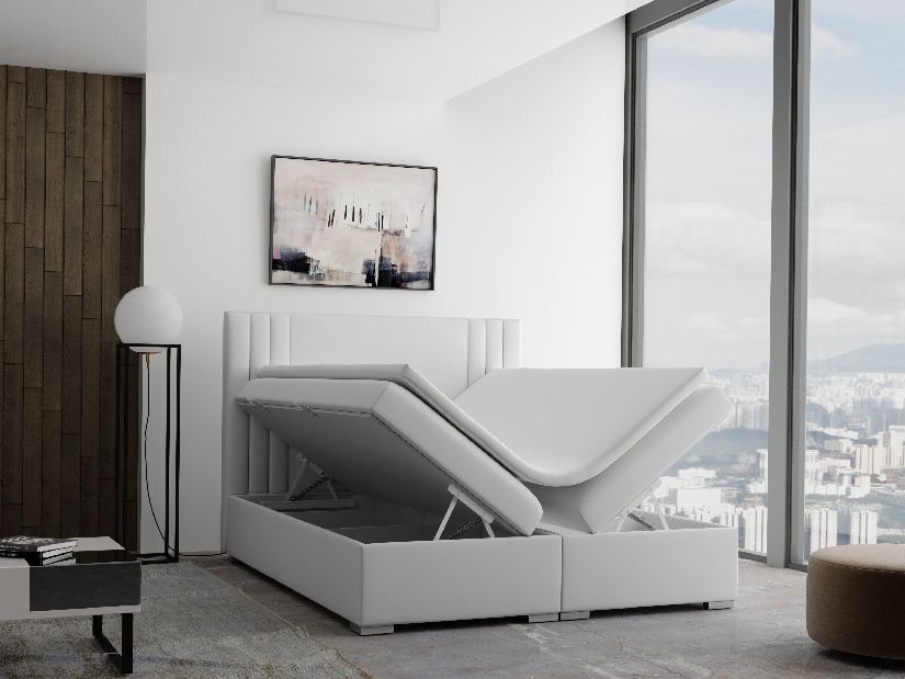 Manželská posteľ Boxspring 160 cm Morcano (krémová) (s úložným priestorom)