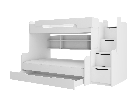 Poschodová detská posteľ 200x90 cm, 200x120 cm Homer (s roštom a matracom) (biela)