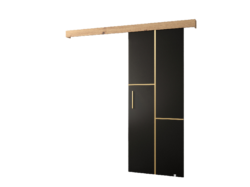Posuvné dvere 90 cm Sharlene VII (čierna matná + dub artisan + zlatá)