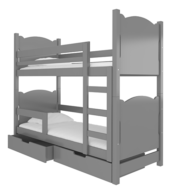 Poschodová detská posteľ 180x75 cm Marryann (s roštom a matracom) (sivá)