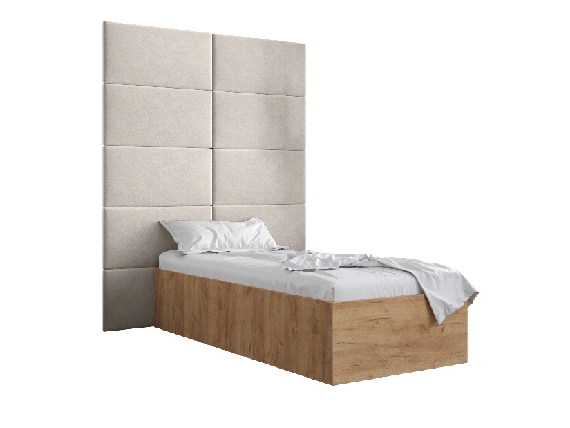 Jednolôžková posteľ s čalúneným čelom 90 cm Brittany 1 (dub craft zlatý + krémová) (s roštom)