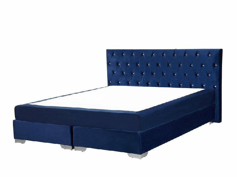Manželská posteľ Boxspring 180 cm DUKE (s roštom a matracom) (modrá)