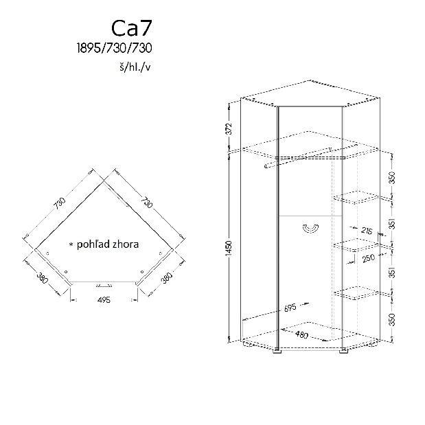 Šatníková skříň typ CA7 Caryl (svetlý grafit + leskla biela + dub nash)