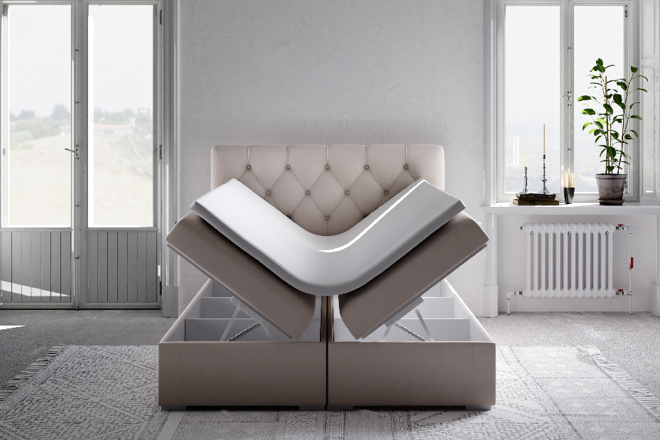 Manželská posteľ Boxspring 180 cm Ronda (s úložným priestorom) (biela) *bazár