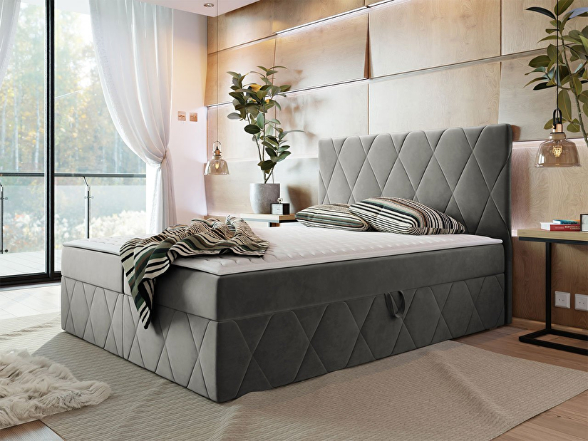 Manželská posteľ 180 cm Tibor (sivá ) (s roštom, matracom a úl. priestorom)