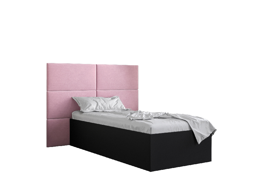 Jednolôžková posteľ s čalúneným čelom 90 cm Brittany 2 (čierna matná + ružová) (s roštom)
