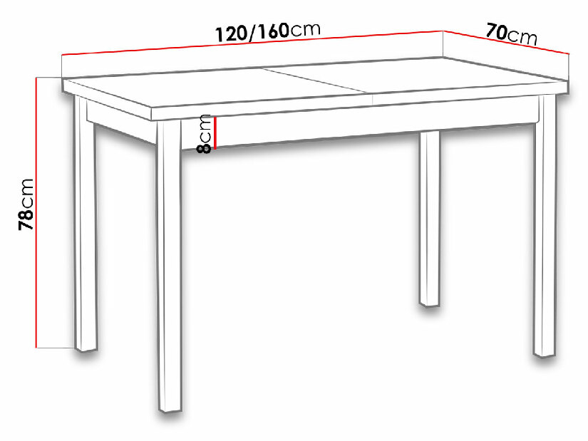 Rozkladací stôl 70 x 120+160 X (biela L)