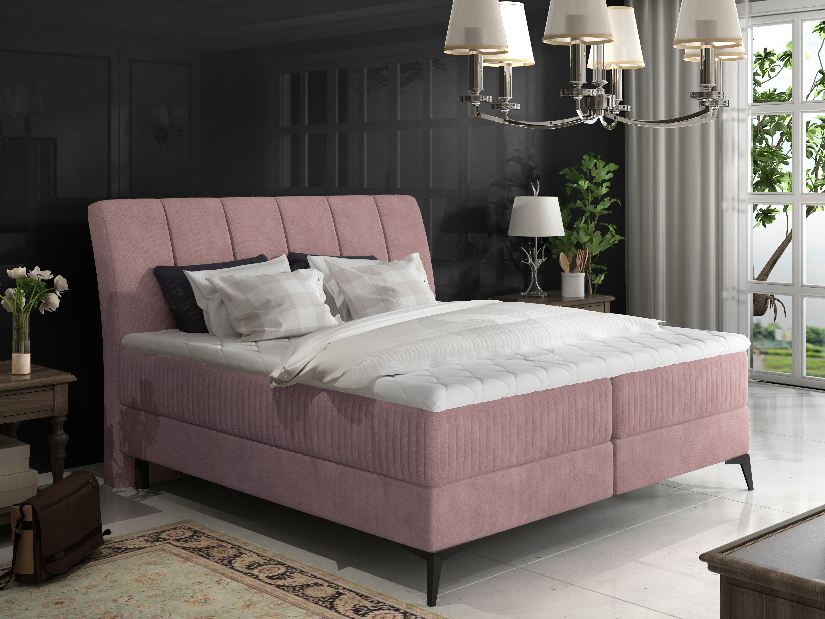 Manželská posteľ Boxspring 160 cm Alberto (ružová) (s matracmi)