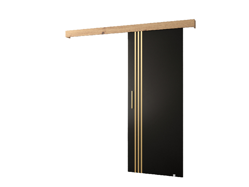 Posuvné dvere 90 cm Sharlene VI (čierna matná + dub artisan + zlatá)