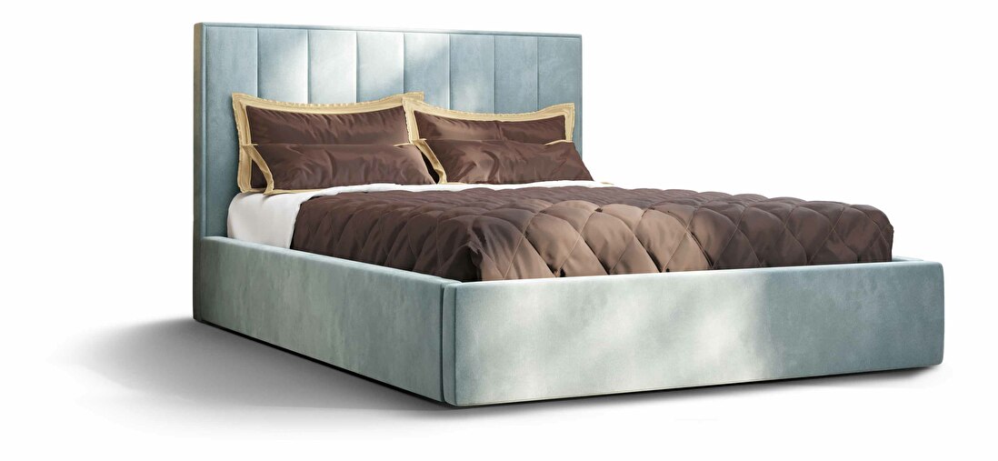 Manželská posteľ 160 cm Ocie (modrá) (s roštom a úložným priestorom)