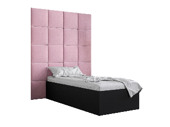 Jednolôžková posteľ s čalúneným čelom 90 cm Brittany 3 (čierna matná + ružová) (s roštom)
