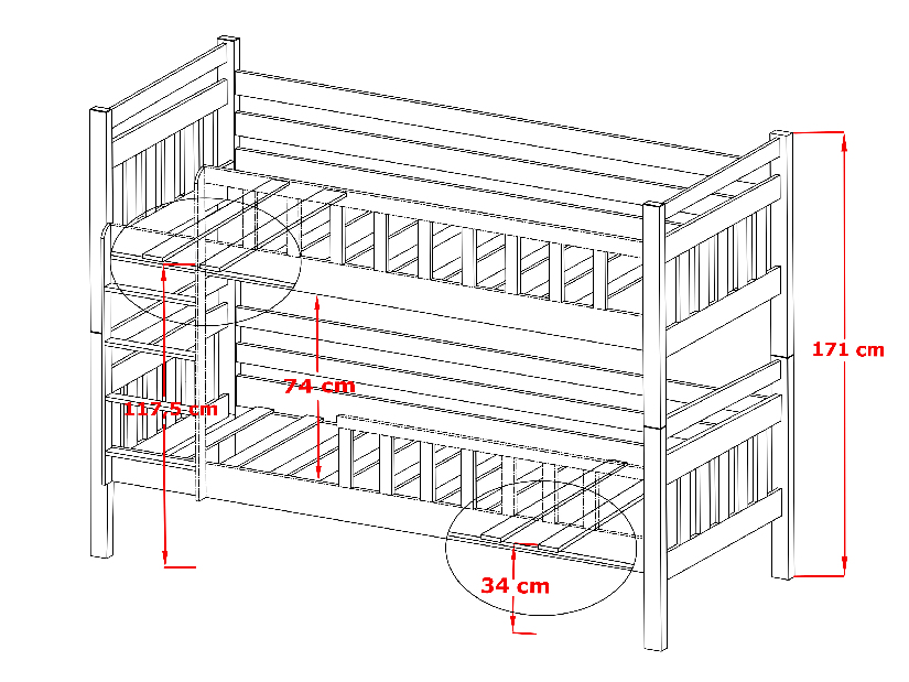 Detská posteľ 80 x 190 cm Mao (s roštom a úl. priestorom) (borovica)