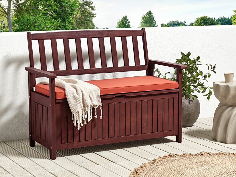 Záhradná lavička Sefu (mahagónové drevo + červená) (s úl. priestorom))