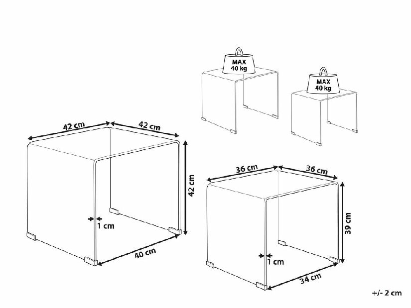 Set 2 ks. konferenčných stolíkov KOORDA (sklo) (priehľadná)