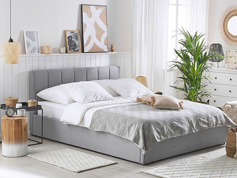 Manželská posteľ 180 cm DARGAN (sivá) (textil) (s roštom a úl. priestorom)