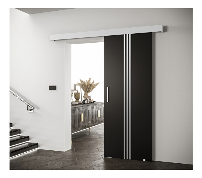 Posuvné dvere 90 cm Sharlene V (čierna matná + biela matná + strieborná)