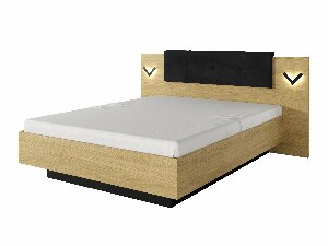 Manželská posteľ 160 cm Versaccio (s úložným priestorom) (s osvetlením) (bez matraca a roštu) (dub scandi + čierna)