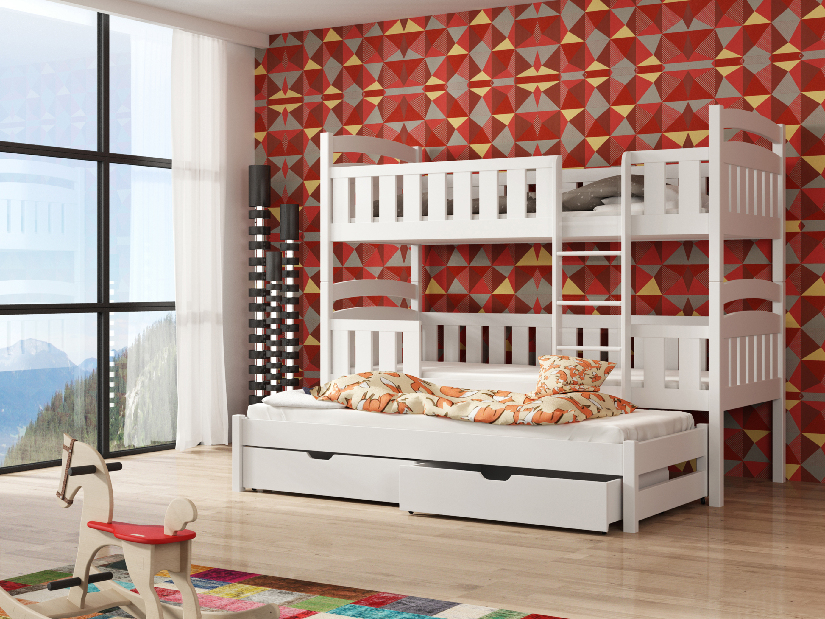 Detská posteľ 80 x 180 cm LEON (s roštom a úl. priestorom) (biela)