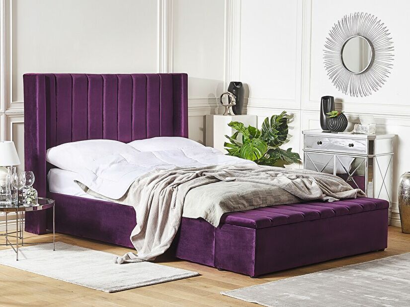 Manželská posteľ 140 cm NAIROBI (textil) (fialová) (s roštom)