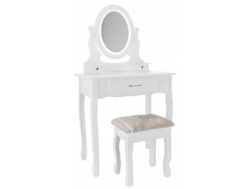 Toaletný stolík s taburetkou Sophiina (s LED osvetlením) (biela)