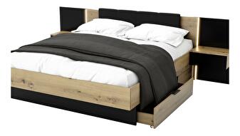 Manželská posteľ 160 cm Lewell (s čelným rámom) (s úl. priestorom) (dub artisan + čierna)