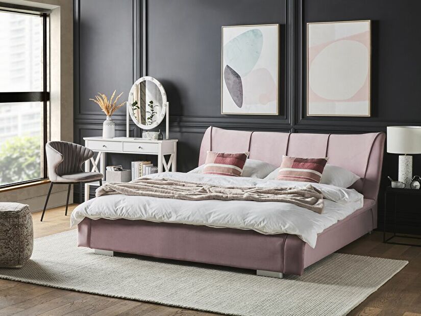 Manželská posteľ 160 cm NICE (s roštom) (ružová zamatová)