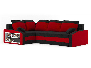 Rohová sedačka Gavriel (čierna + červená) (s poličkou) (L)