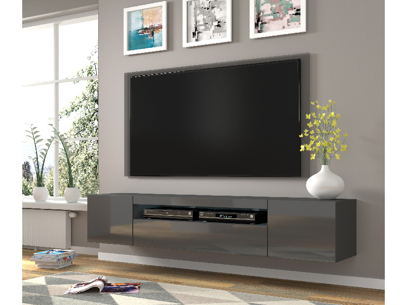 TV stolík/skrinka Aurinko 200 (lesklý grafit) (s osvetlením)