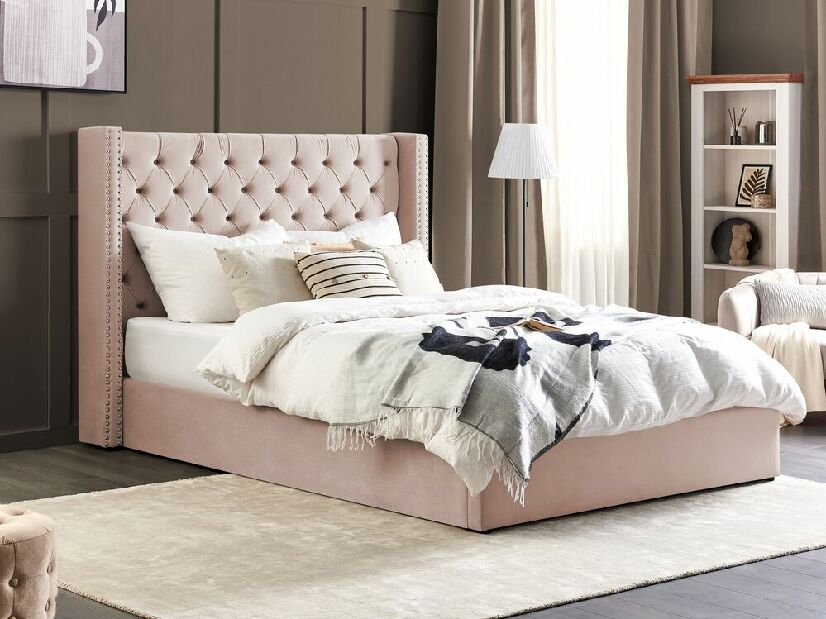 Manželská posteľ 180 cm Lubbka (ružová) (s roštom) (s úl. priestorom)