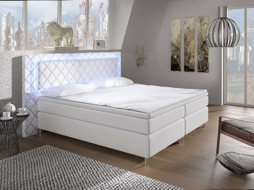Manželská posteľ Boxspring 140 cm Pius (biela) (s matracmi)