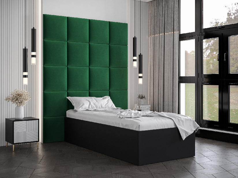 Jednolôžková posteľ s čalúneným čelom 90 cm Brittany 3 (čierna matná + zelená) (s roštom)