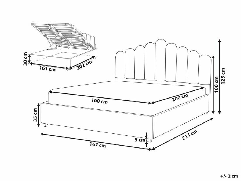 Manželská posteľ 160 cm Valhala (béžová) (s roštom a úložným priestorom)