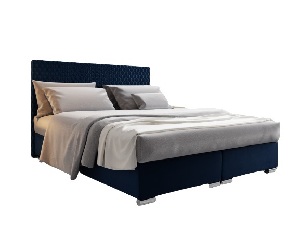 Manželská posteľ 180 cm Boxspring Harlan Comfort (tmavomodrá) (s roštom, matracom a úl. priestorom)