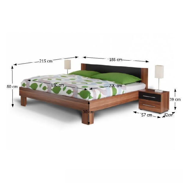 Manželská posteľ 180 cm + 2 noč. stolíky Kami (orech)