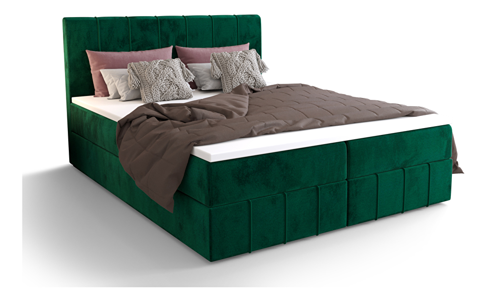 Manželská posteľ Boxspring 160 cm Barack (olivová) (s matracom a úložným priestorom)