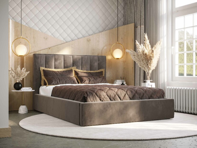 Manželská posteľ 140 cm Ocie (hnedá) (s roštom a úložným priestorom)