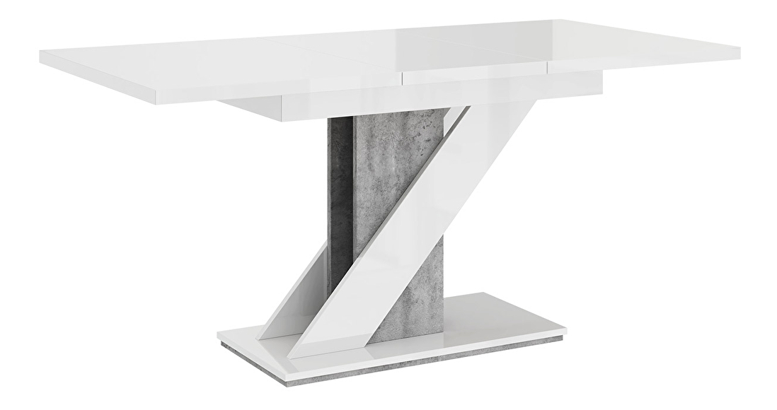 Moderný stôl Mirjan Exalior (biely lesk + betón)