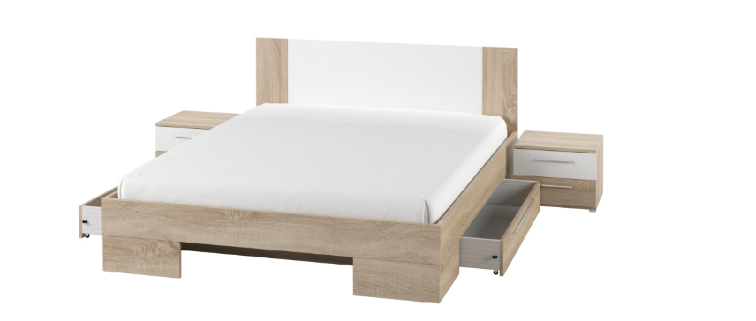 Manželská posteľ 180 cm Verwood Typ 82 (s nočnými stolíkmi) (dub sonoma + biela)