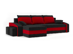 Rohová sedačka Hinata (čierna + červená) (s taburetkou) (L)