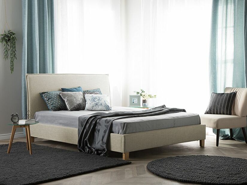 Manželská posteľ 160 cm SANCHEZ (s roštom) (béžová)