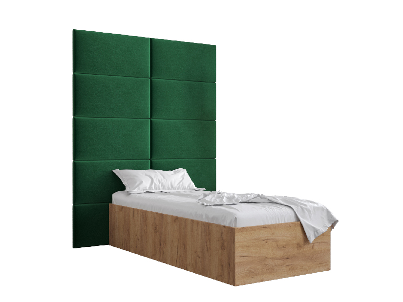 Jednolôžková posteľ s čalúneným čelom 90 cm Brittany 1 (dub craft zlatý + zelená) (s roštom)