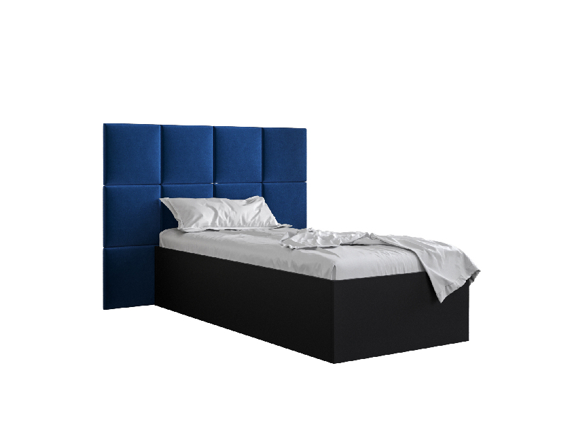 Jednolôžková posteľ s čalúneným čelom 90 cm Brittany 4 (čierna matná + modrá) (s roštom)